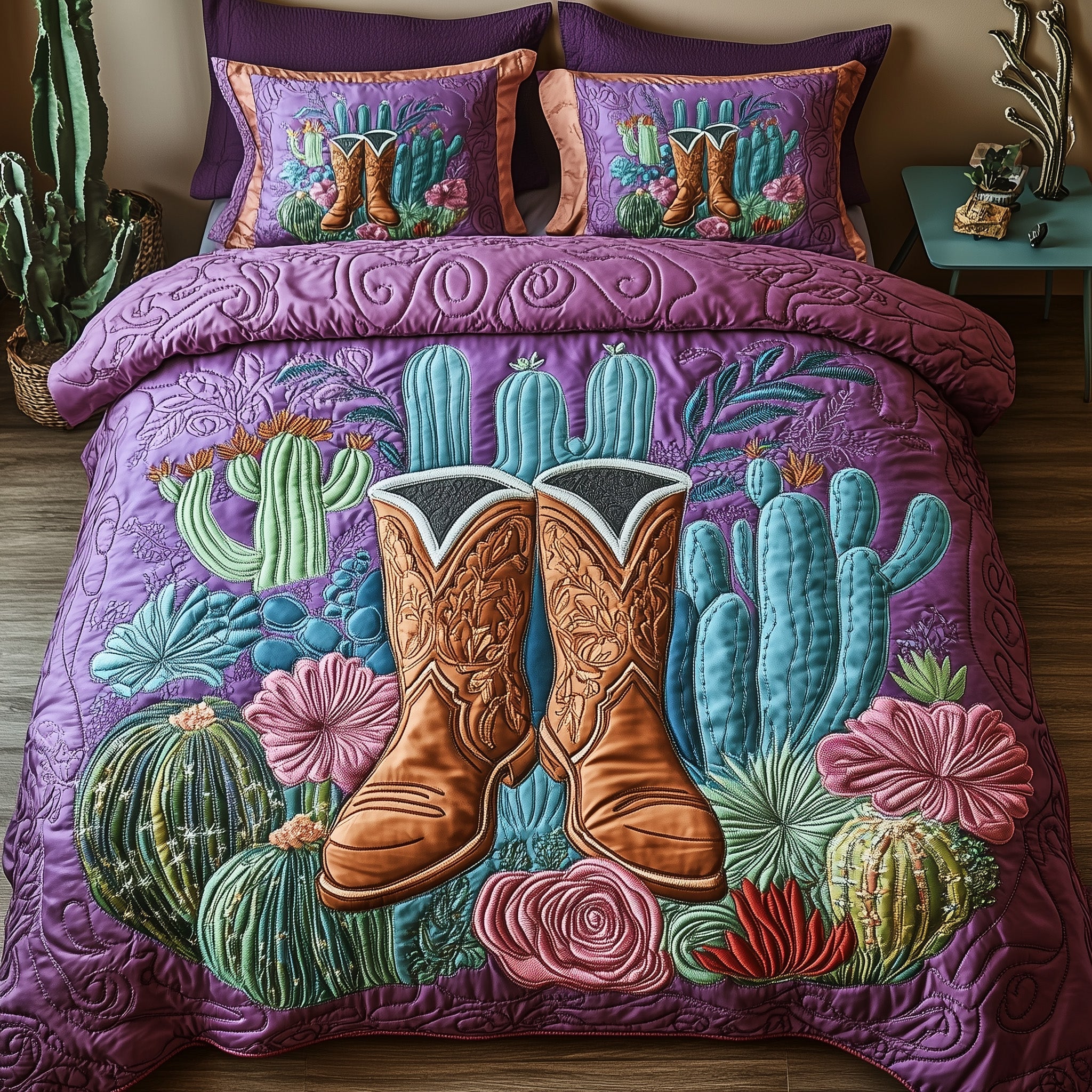 Western Stomp Quilted Bedding Set Duvet Cover Bed Sheet Old Western Gifts