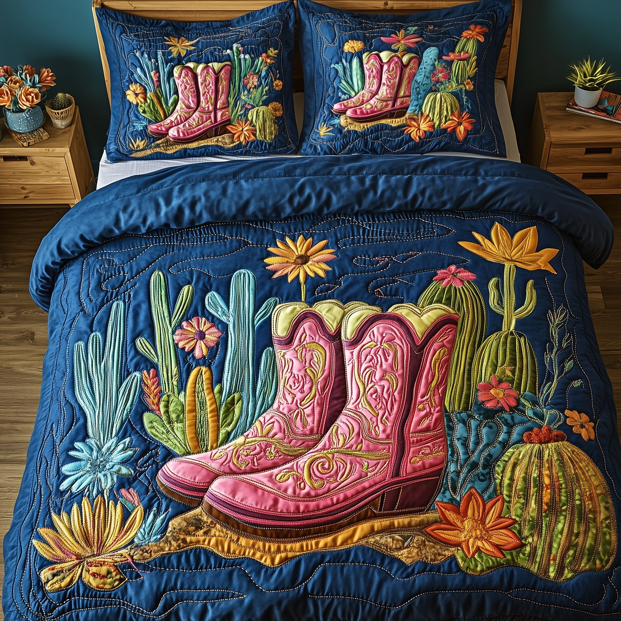 Western Stomp Quilted Bedding Set Duvet Cover Bed Sheet Western Theme Ornaments