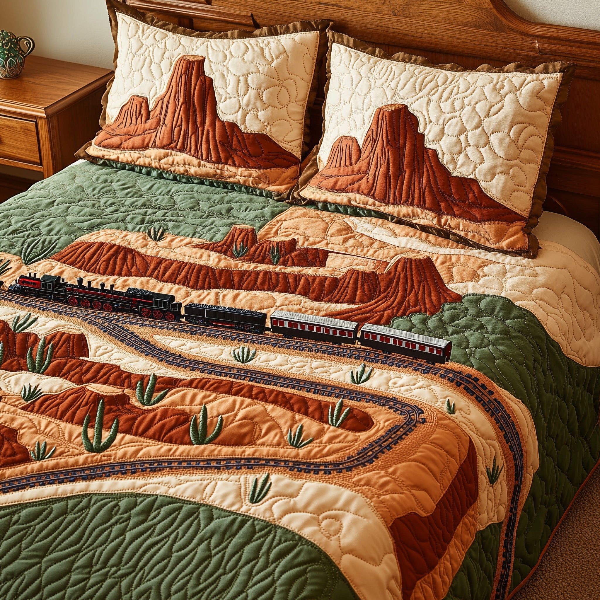 Western Train Trail Quilted Bedding Set Duvet Cover Merchandise Unique Train Gifts