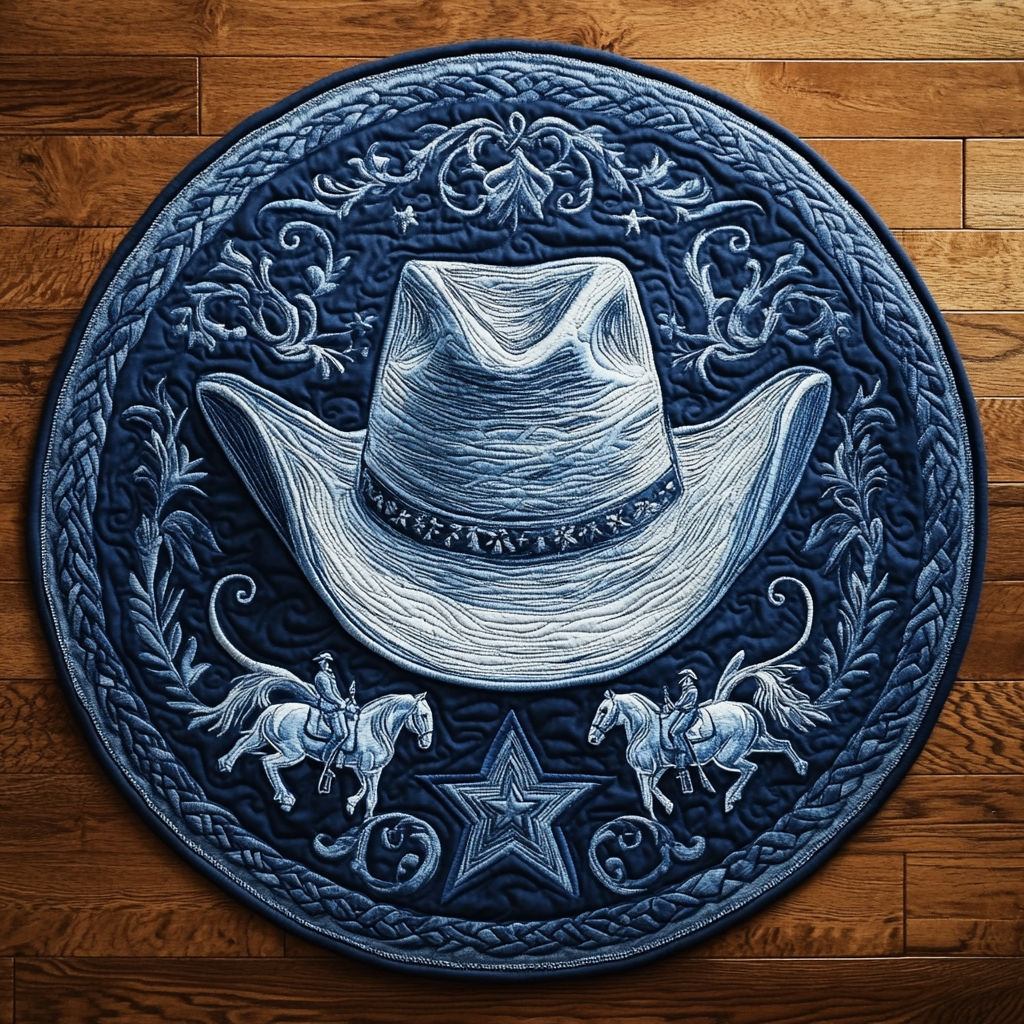 Western Whirl Quilted Round Mat Door Entrance Decor Horse Gifts For Equestrian Riders