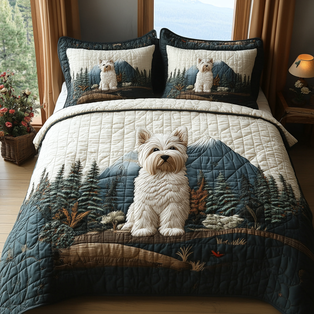 Westie Pride Quilted Bedding Set Luxury Bedding Set with Pillow Covers Included