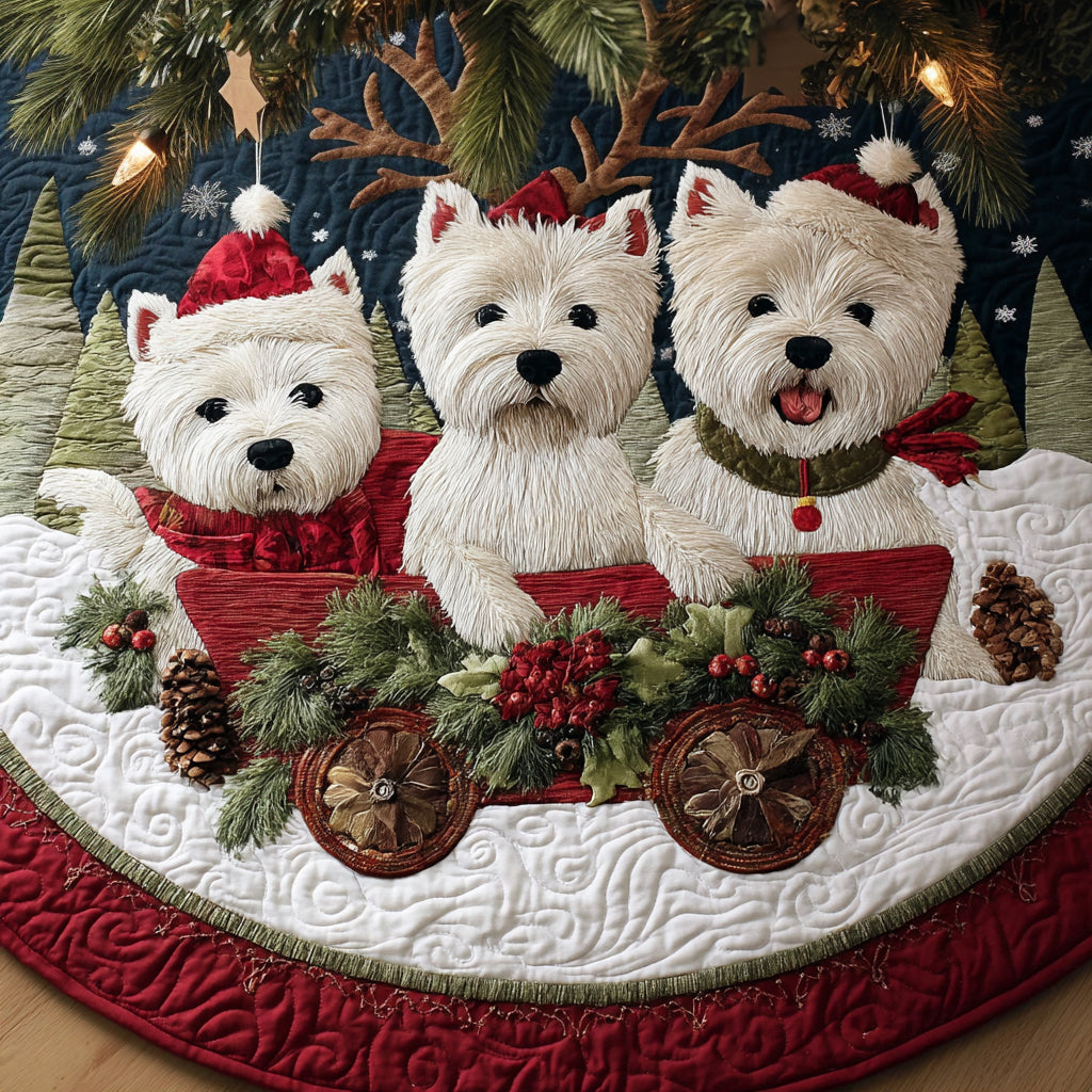 Westie Sleigh Ride Quilted Christmas Tree Skirt Winter Holiday Decor Great Gifts For Dog Owners