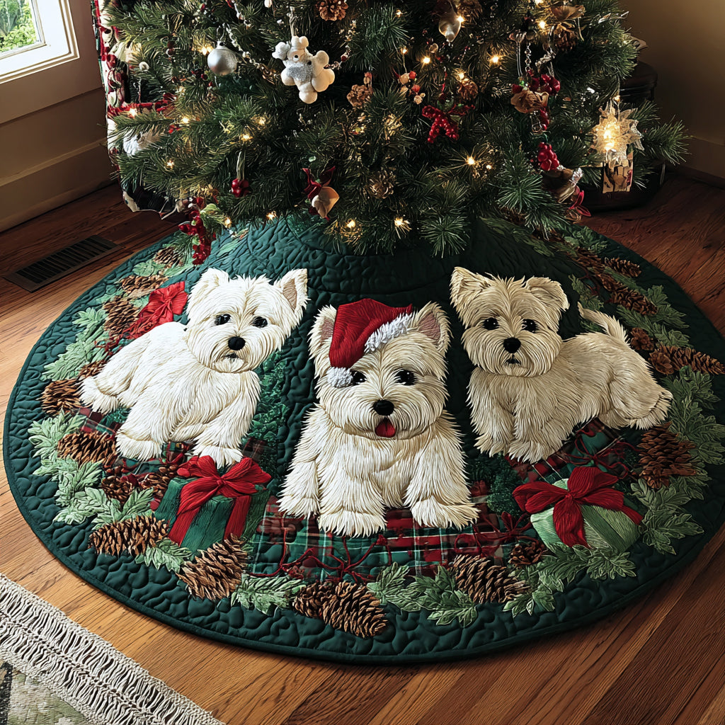 Westie Under the Tree Quilted Christmas Tree Skirt Christmas Tree Bottom Cover Gifts For Mom And Dad Christmas