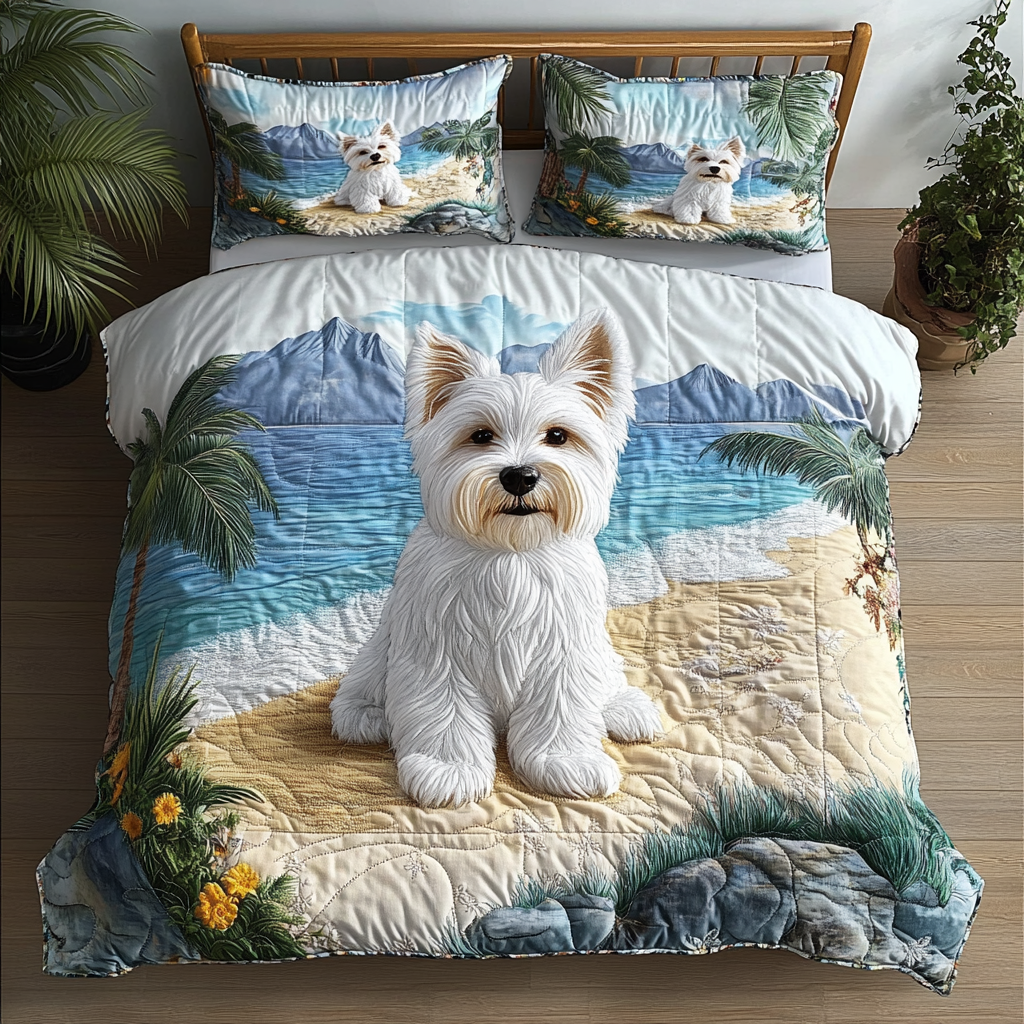 Westie Vibes Quilted Bedding Set Warm and Elegant Bedding Gift Set for Every Home