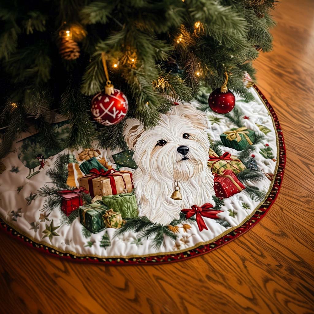 Westie Whispers Christmas Quilted Tree Skirt Custom Christmas Tree Skirt Merch for Your Family