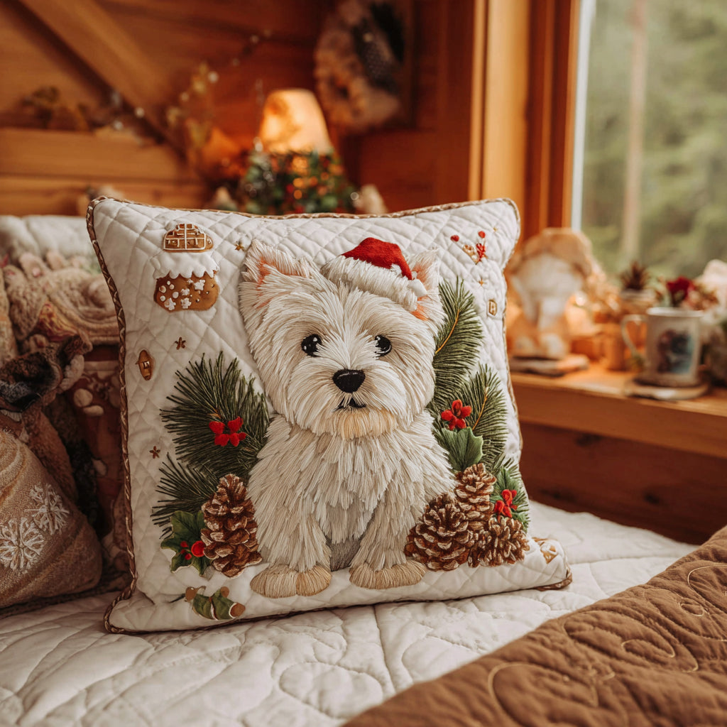 Westie Winter Wonderland Quilted Pillow Case Winter Throw Pillow Covers Best Secret Santa Gifts