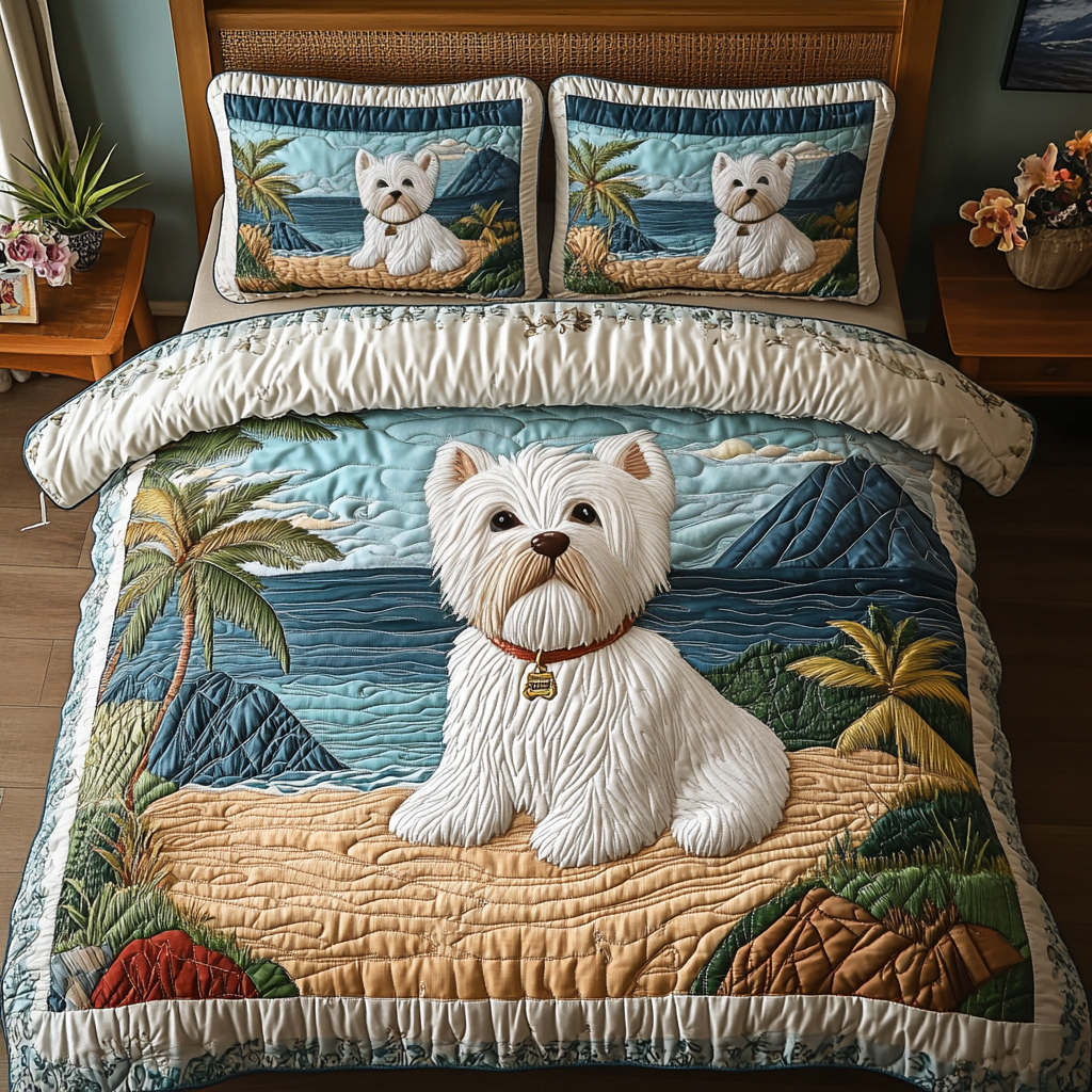 Westie Wonder Quilted Bedding Set Personalized Bedding Set Gift for Couples