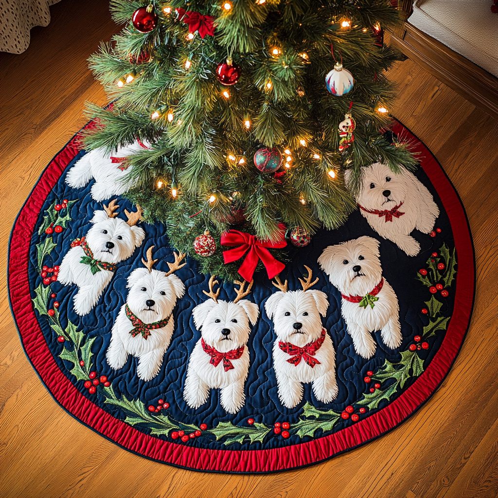 Westie Wonderland Cheer Christmas Quilted Tree Skirt Beautiful Tree Skirt to Complete Your Christmas Look