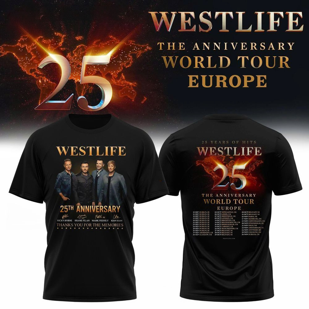 Westlife 25 The Anniversary World Tour 2026 Europe T-Shirt Westlife Merch Gifts For Fans