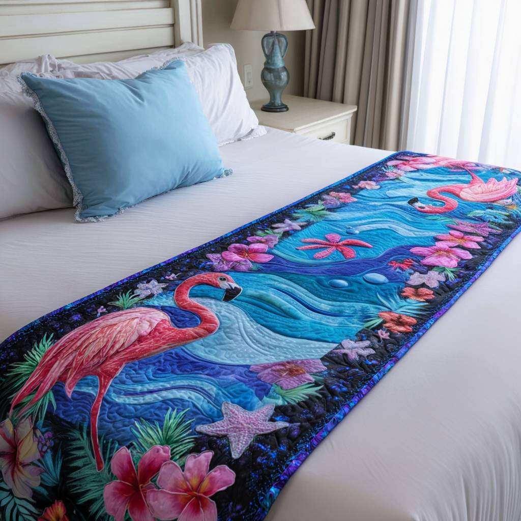 Wetland Whisper Quilted Bed Runner Bed Decorations Flamingo Based Gifts