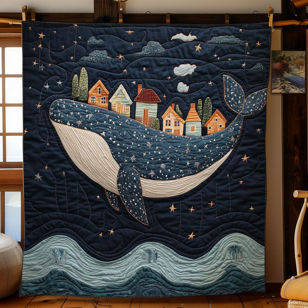Whale Forest Sky Quilt Beautiful Quilt Blanket Gift for Home Decoration