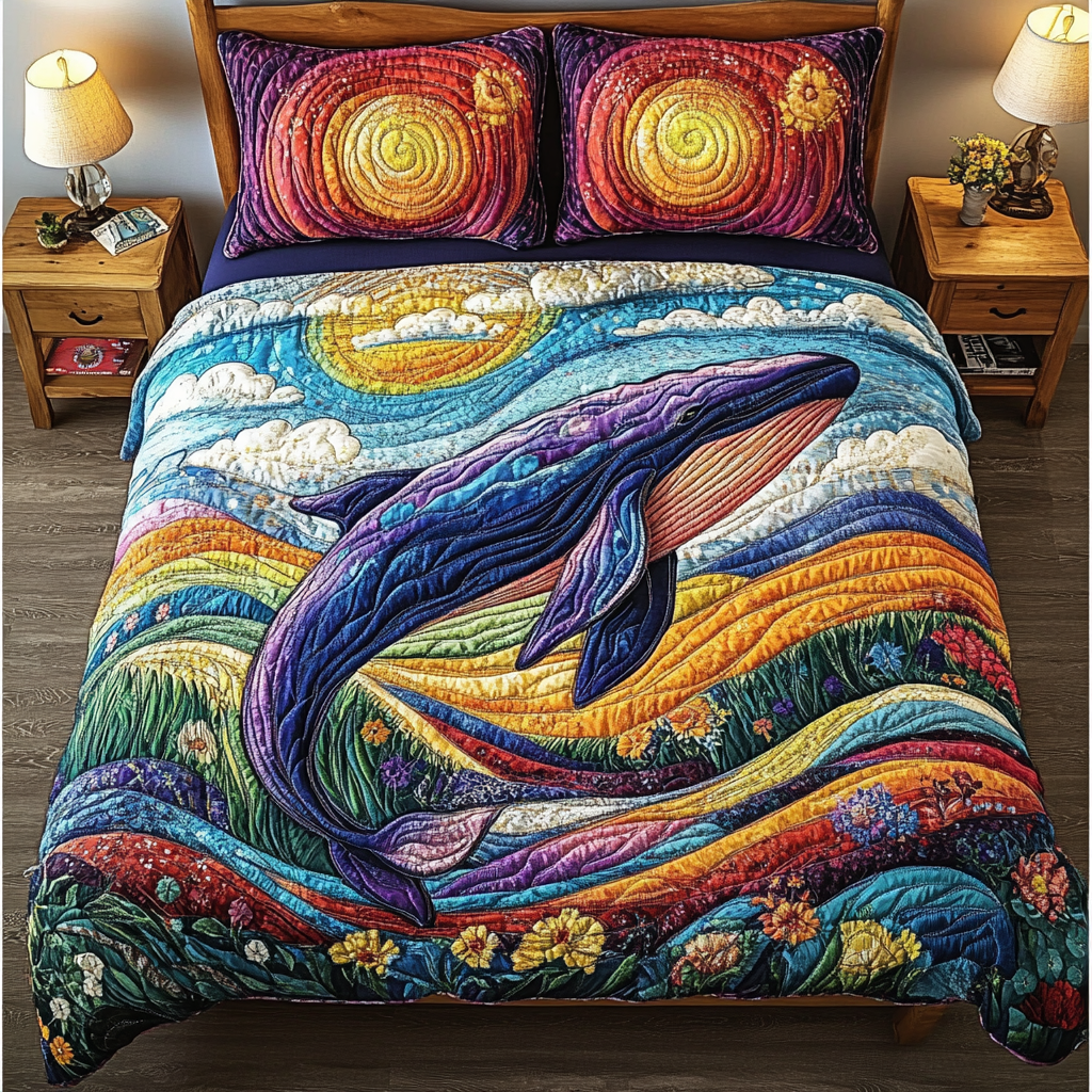 Whale Magic Quilted Bedding Set Best Bed Sheet Set Whale Gifts For Her