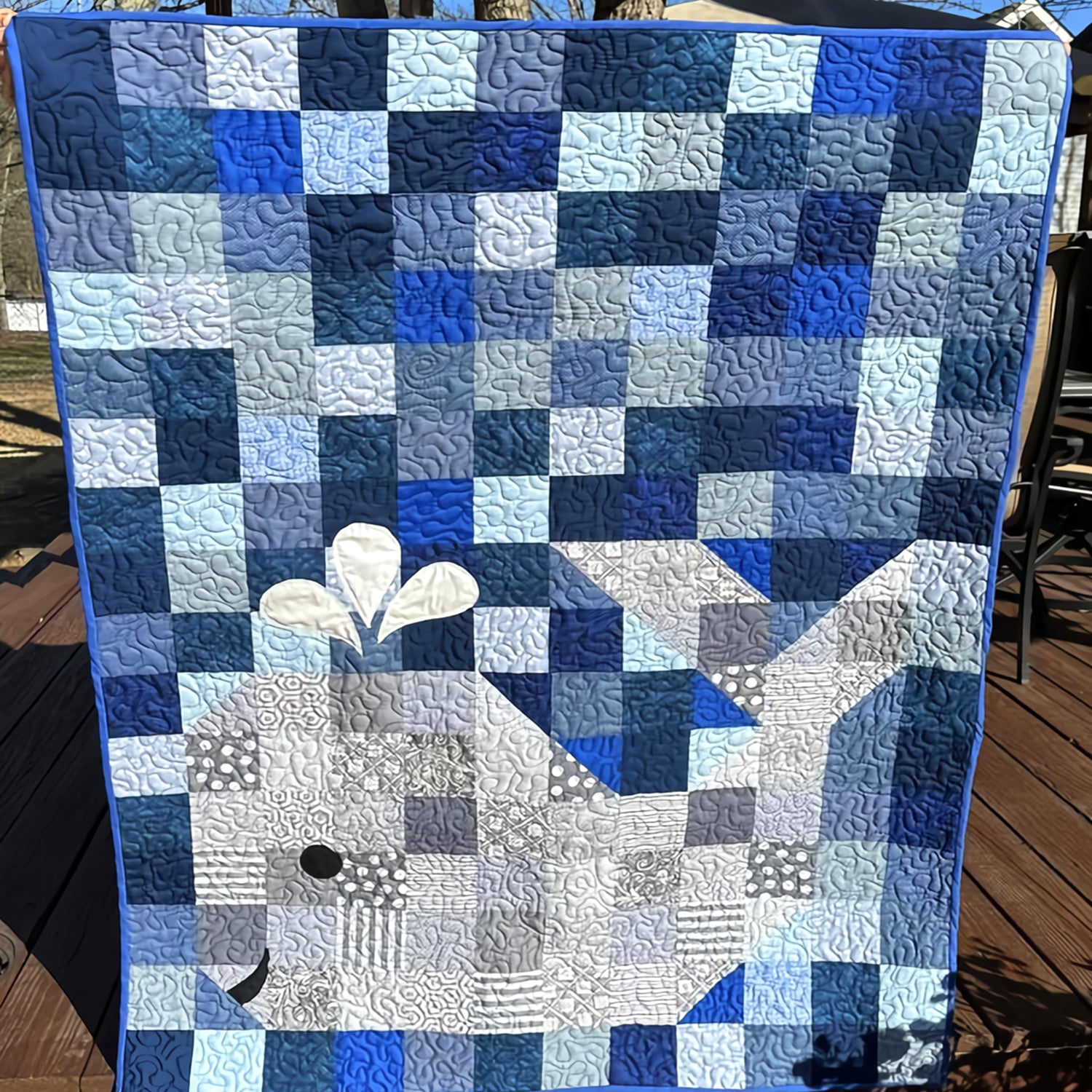 Whale Patchwork Quilted Blanket Gift For Whale Lover