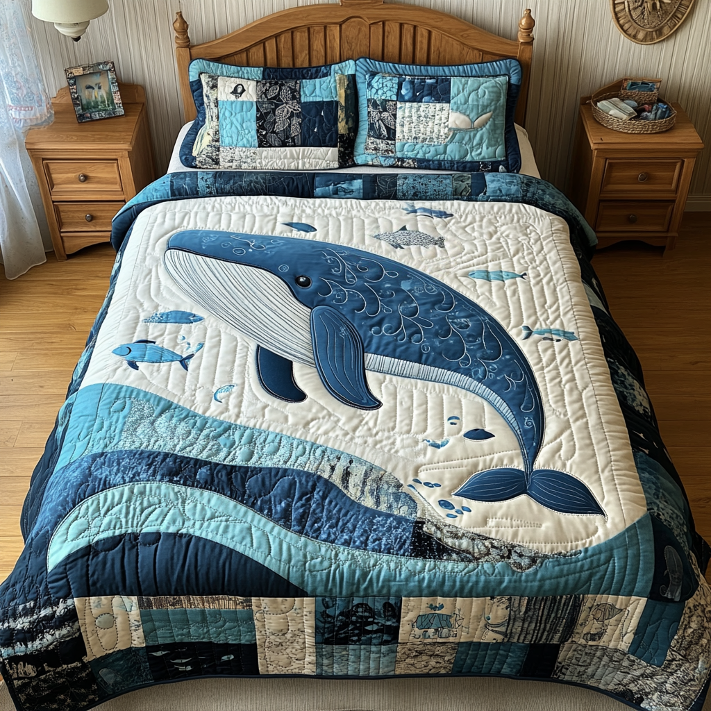 Whale Tale Quilted Bedding Set Unique Bedding Gift for Family Gatherings