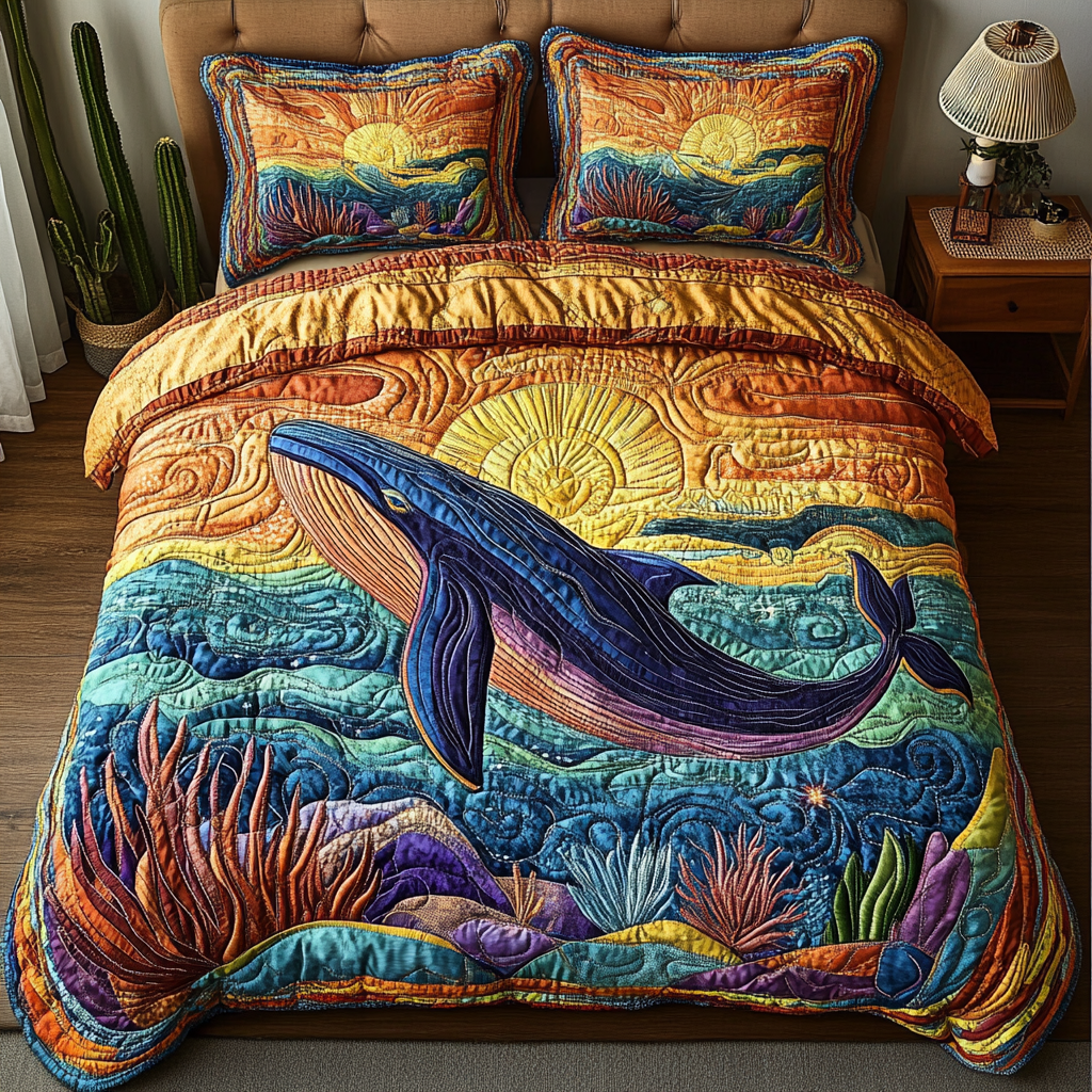 Whale Voyage Quilted Bedding Set Unique Bed Sheet Set Whale Themed Presents