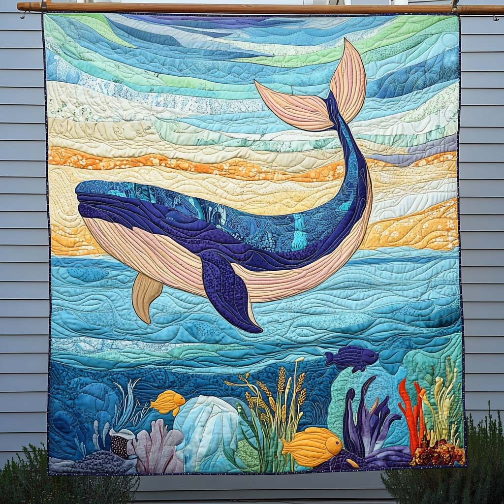 Whale Voyage Quilted Blanket Gift For Whale Lover