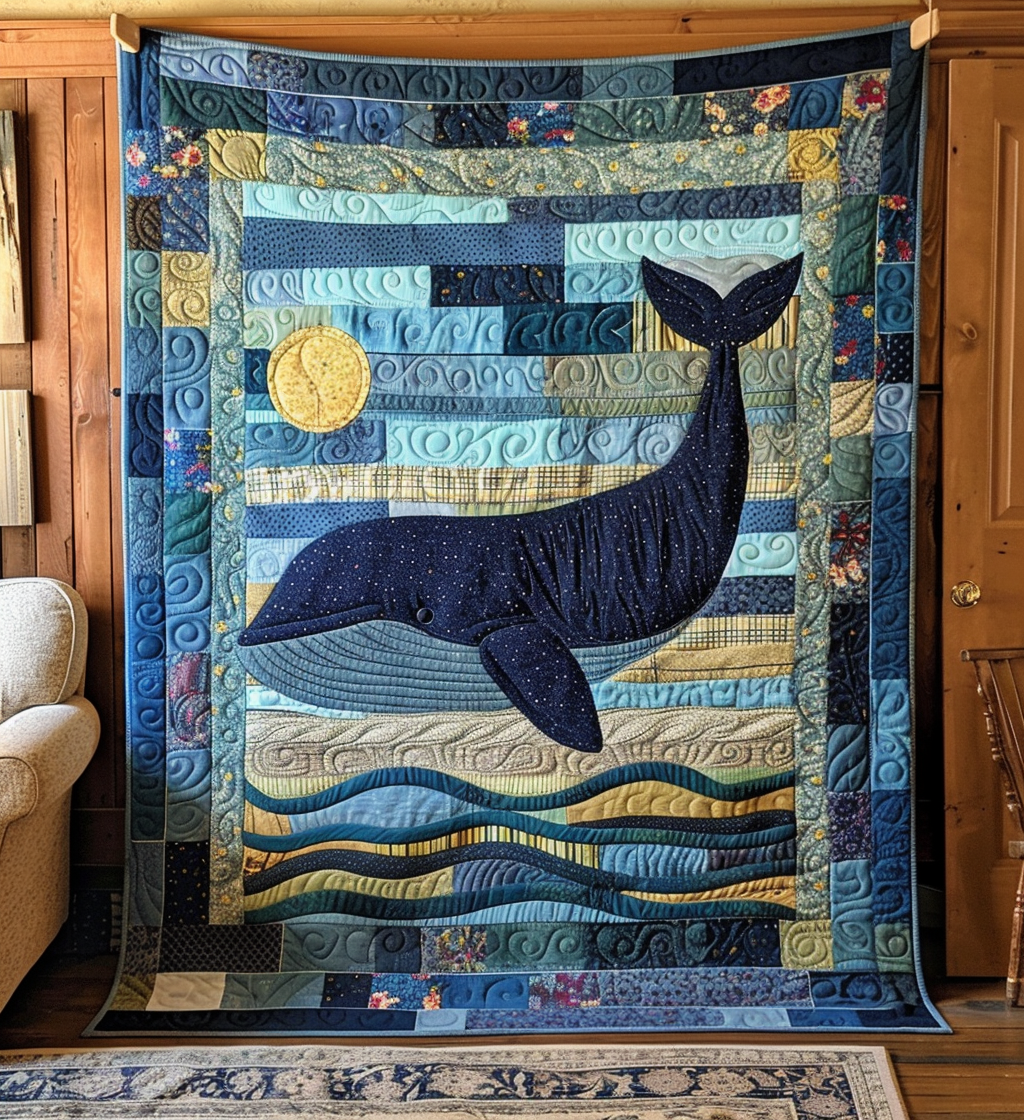Whale's Journey Quilted Blanket Gift For Whale Lover