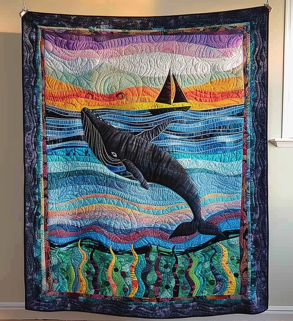 Whale's Whisper Quilted Blanket Gift For Whale Lover