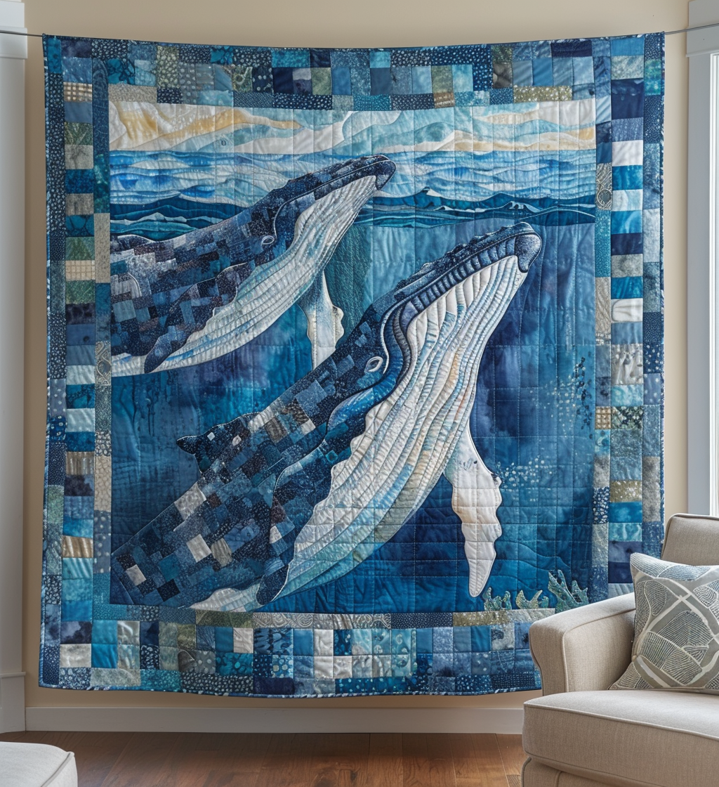 Whale's Whisper Quilted Blanket Gift For Whale Lover