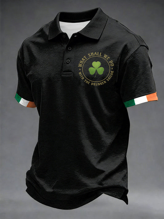 What Shall We Do With Drunken Sailor Polo Shirt St Patrick_s Day Black Irish Shamrock Funny Outfit