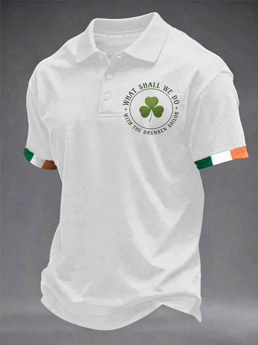 What Shall We Do With Drunken Sailor Polo Shirt St Patrick_s Day Irish Shamrock Funny Party Shirt
