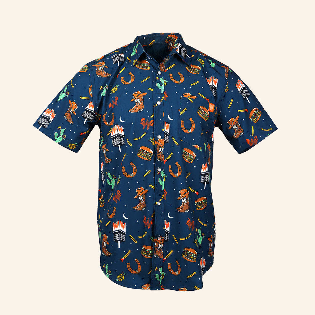 Whataburger Merch Navy College Button Up Shirt Best Gifts For Husband