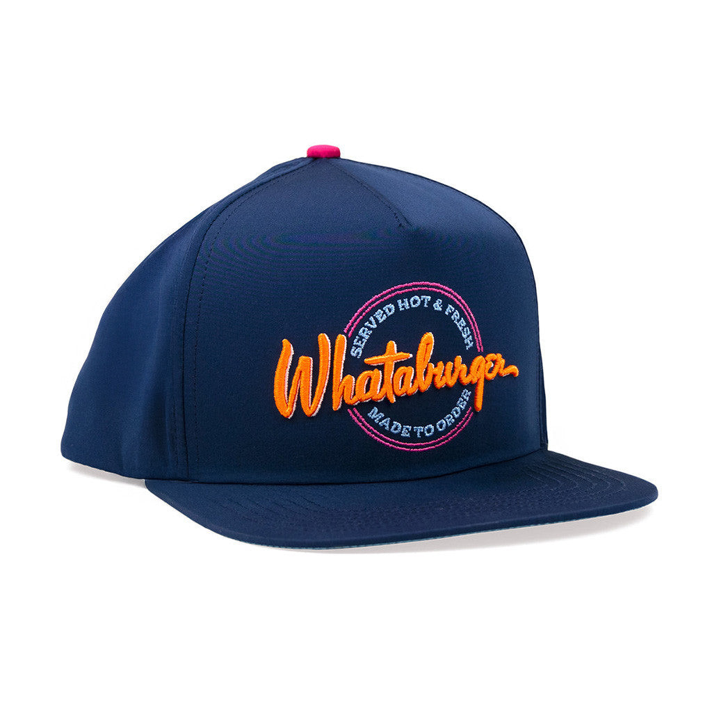 Whataburger Merch Navy Neon Sign Staunch Collection Embroidered Hat Snapback Whataburger Merch Navy Neon Sign Staunch Collection Embroidered Hat Snapback
