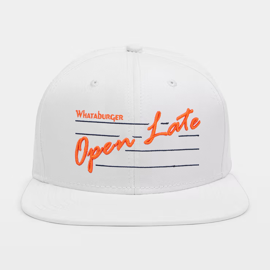 Whataburger Merch White Open Late Staunch Collection Snapback Hat Embroidered Whataburger Hat