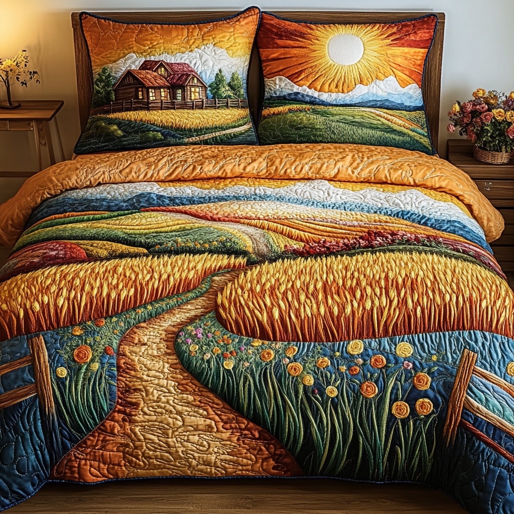 Wheat Dream Quilted Bedding Set Farm Bedroom Ideas Gift Idea For Mother In Law