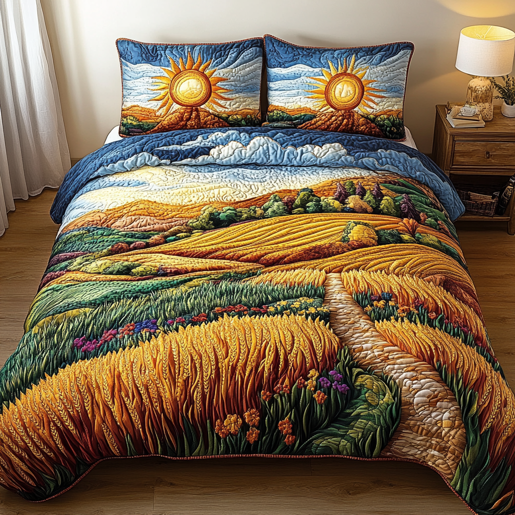 Wheat Valley Quilted Bedding Set Farmhouse Bed Ideas Unique Gifts Family