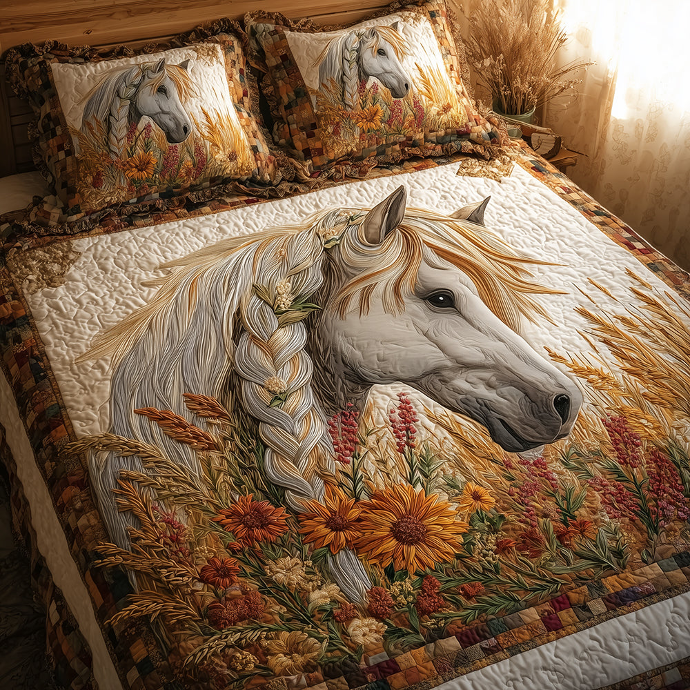 Wheatfield Horse Whisper Quilted Bedding Set Cozy Bedroom Decor Horse Themed Gifts For Adults