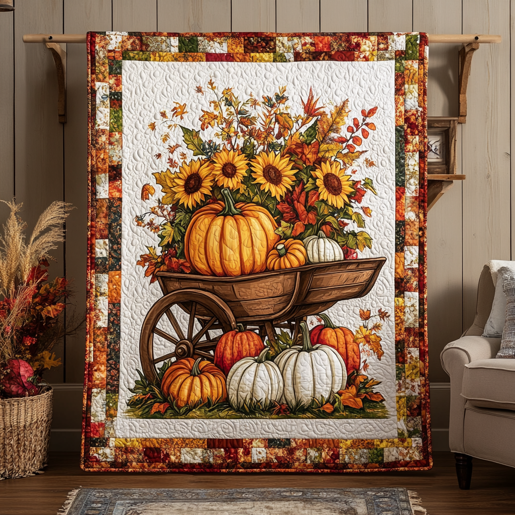 Wheelbarrow Havest Time Quilted Blanket Autumn Gift Ideas