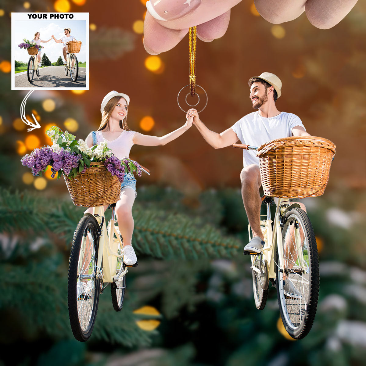 Wheels Of Happiness Personalized Photo Mica Ornament Christmas Gift For Couple Family