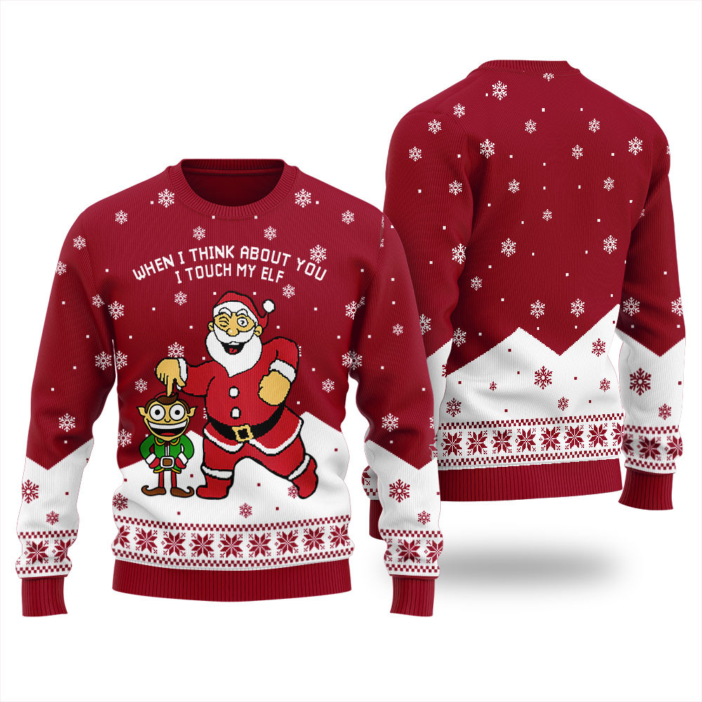 When I Think About You I Touch My Elf Christmas Ugly Sweater Womens Trendy Christmas Sweater for Winter Outfits
