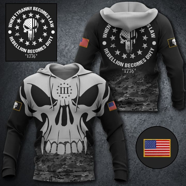 When Tyranny Becomes Law Skull Hoodie Proud Veteran Camo Clothing Gifts For Grandpa