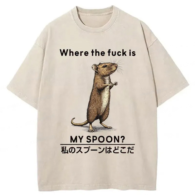 Where's My Spoon Washed T-Shirt Soft Cotton Daily Wear Tee Gifts For Her Where's My Spoon Washed T-Shirt Soft Cotton Daily Wear Tee Gifts For Her