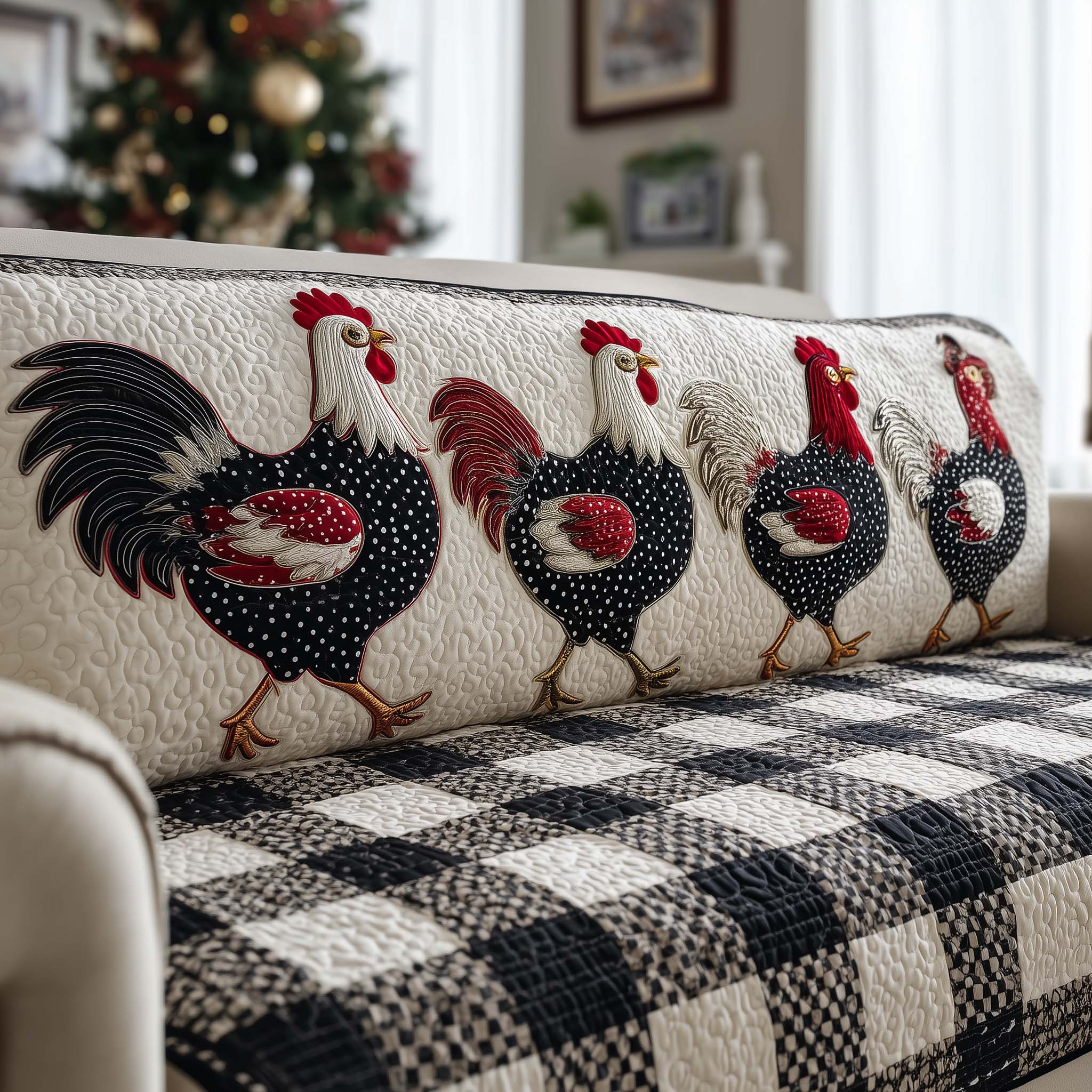 Whimisical Chicken Quilted Sofa Cover Abstract Farm Bird Design Best Gifts For Chicken Owners