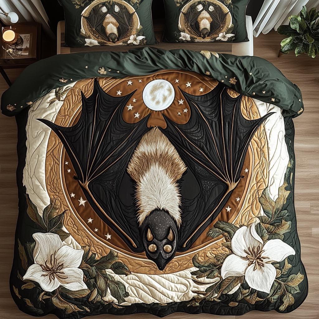 Whimsical Bats Quilted Bedding Set Best Bed Sheet Set Gothic Room Decor