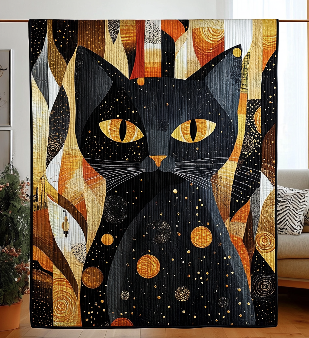 Whimsical Black Cat Quilted Blanket Cat Christmas Gifts