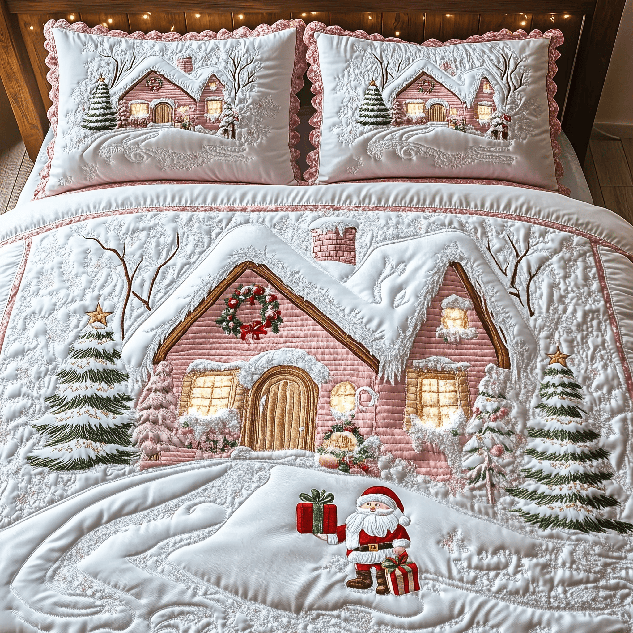 Whimsical Cabin Quilted Bedding Set Christmas Bedding Set Anniversary Gifts For Couples