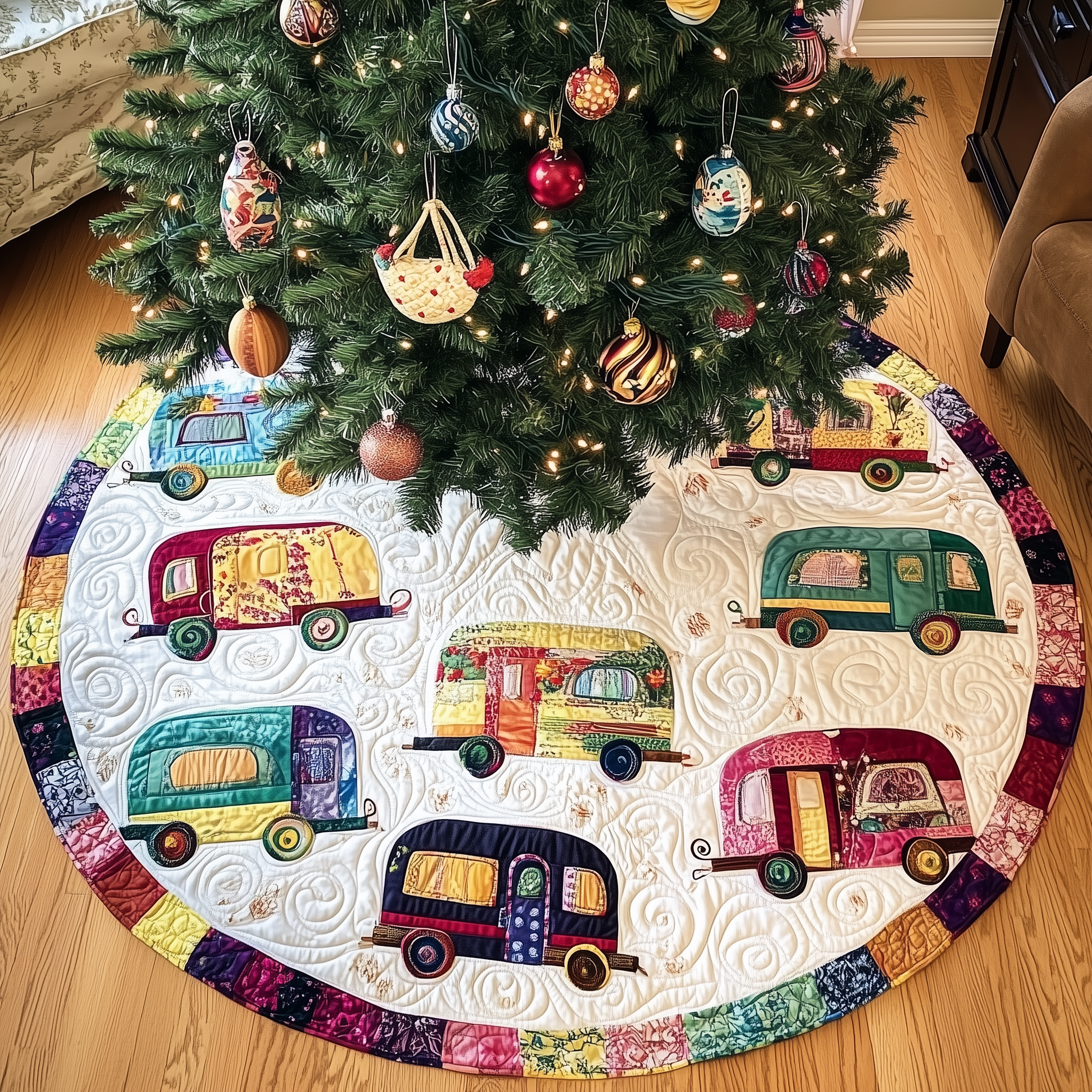Whimsical Caravans Quilted Tree Skirt Perfect Gift Merch For Her