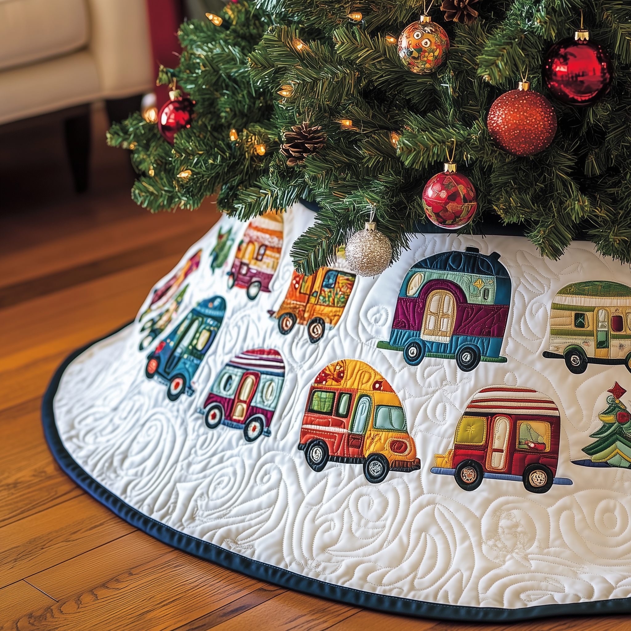 Whimsical Caravans Quilted Tree Skirt Special Birthday Gift Merch