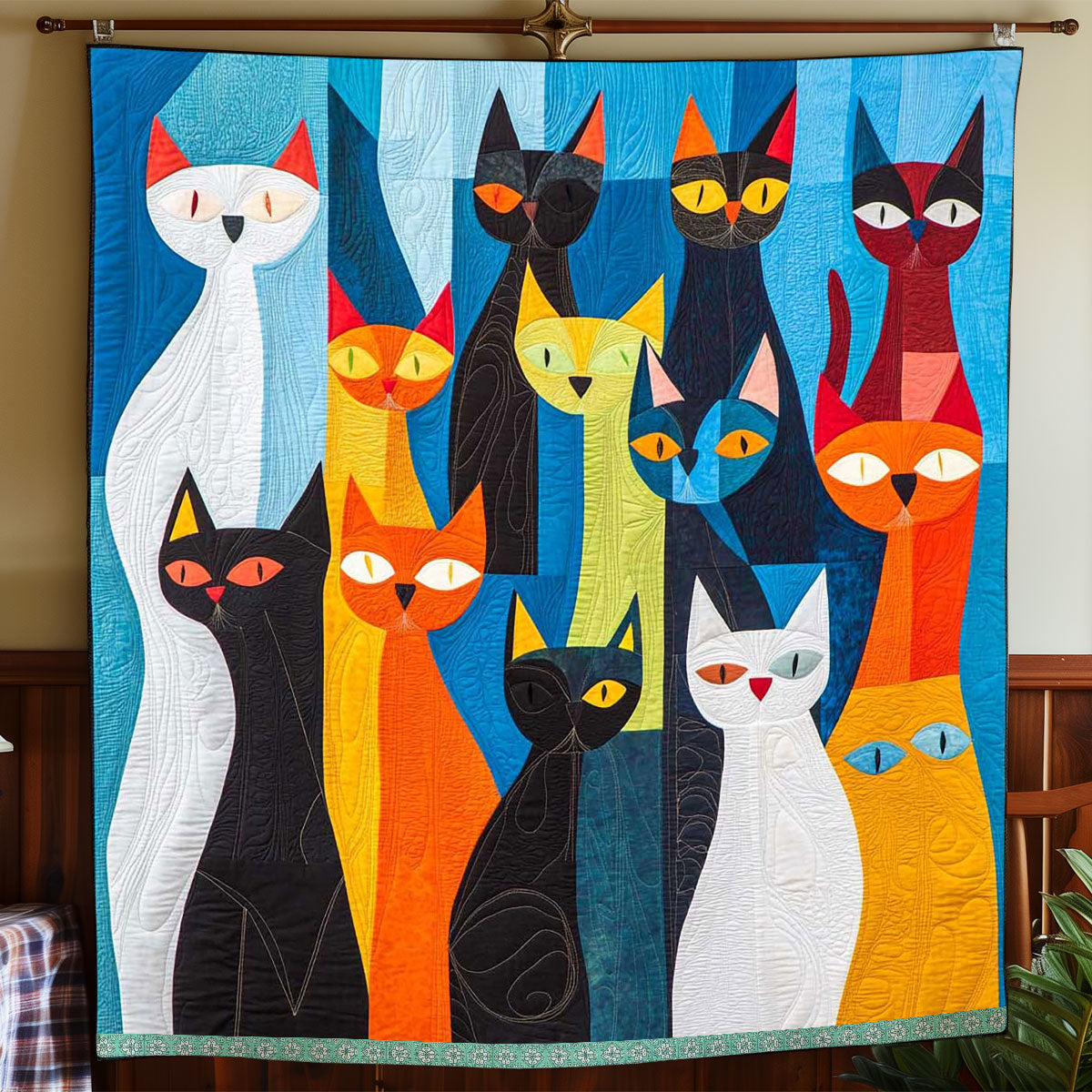 Whimsical Cat Patchwork Quilt Blanket Throws For Couch Christmas Present For Adult Son