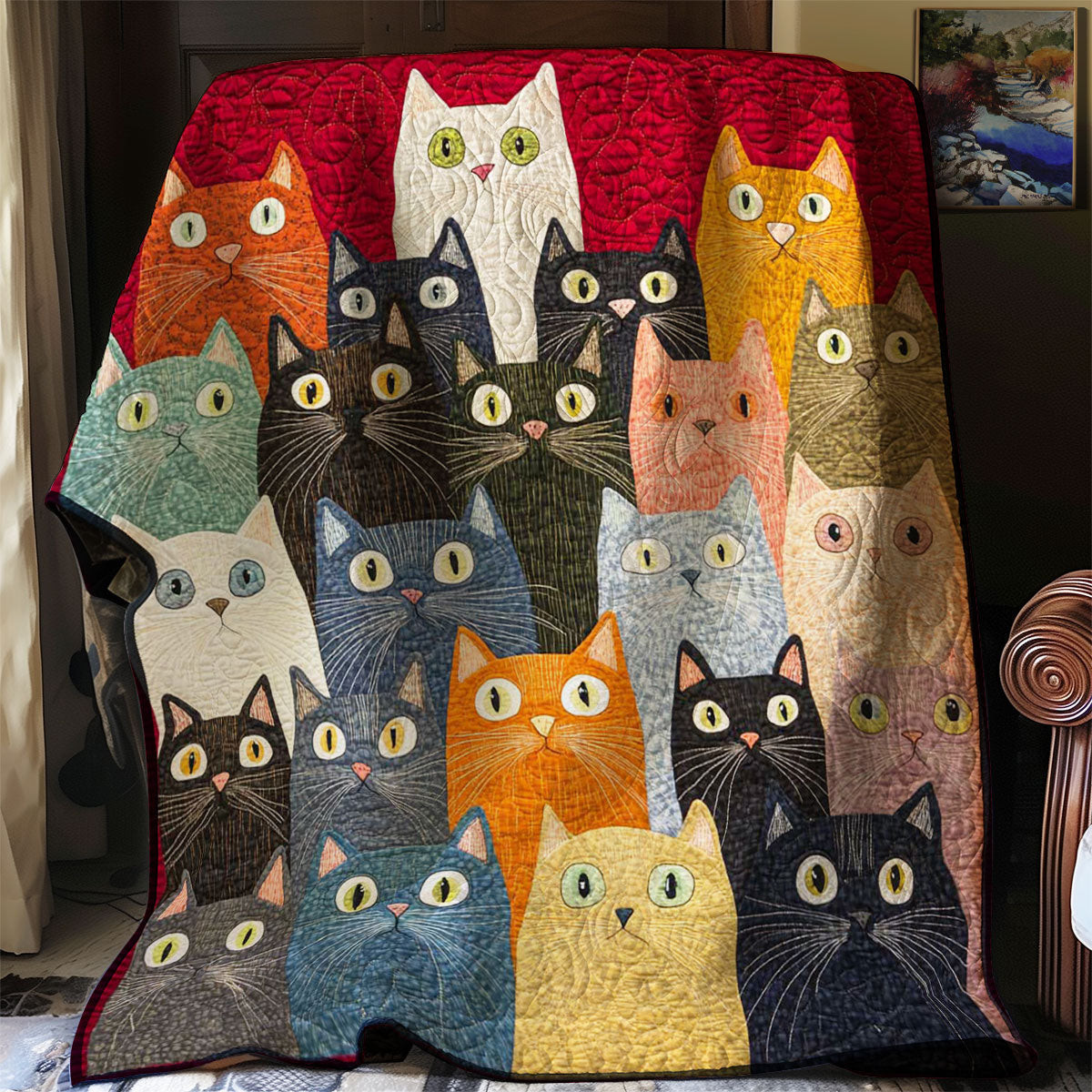 Whimsical Cat Quilt Blanket Throws For Couch Cute Mothers Day Gifts
