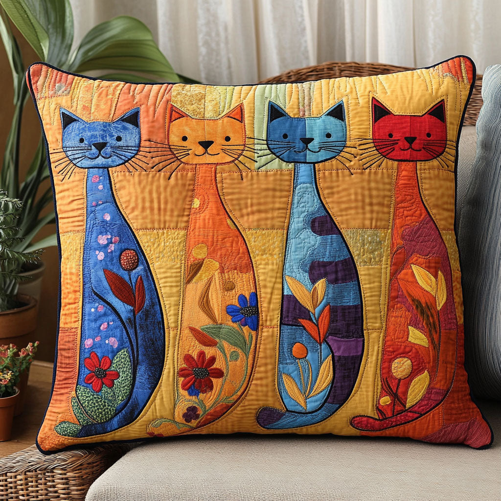 Whimsical Cat Quilt Pillow Case Breathable Pillow Cover for Cool Nights