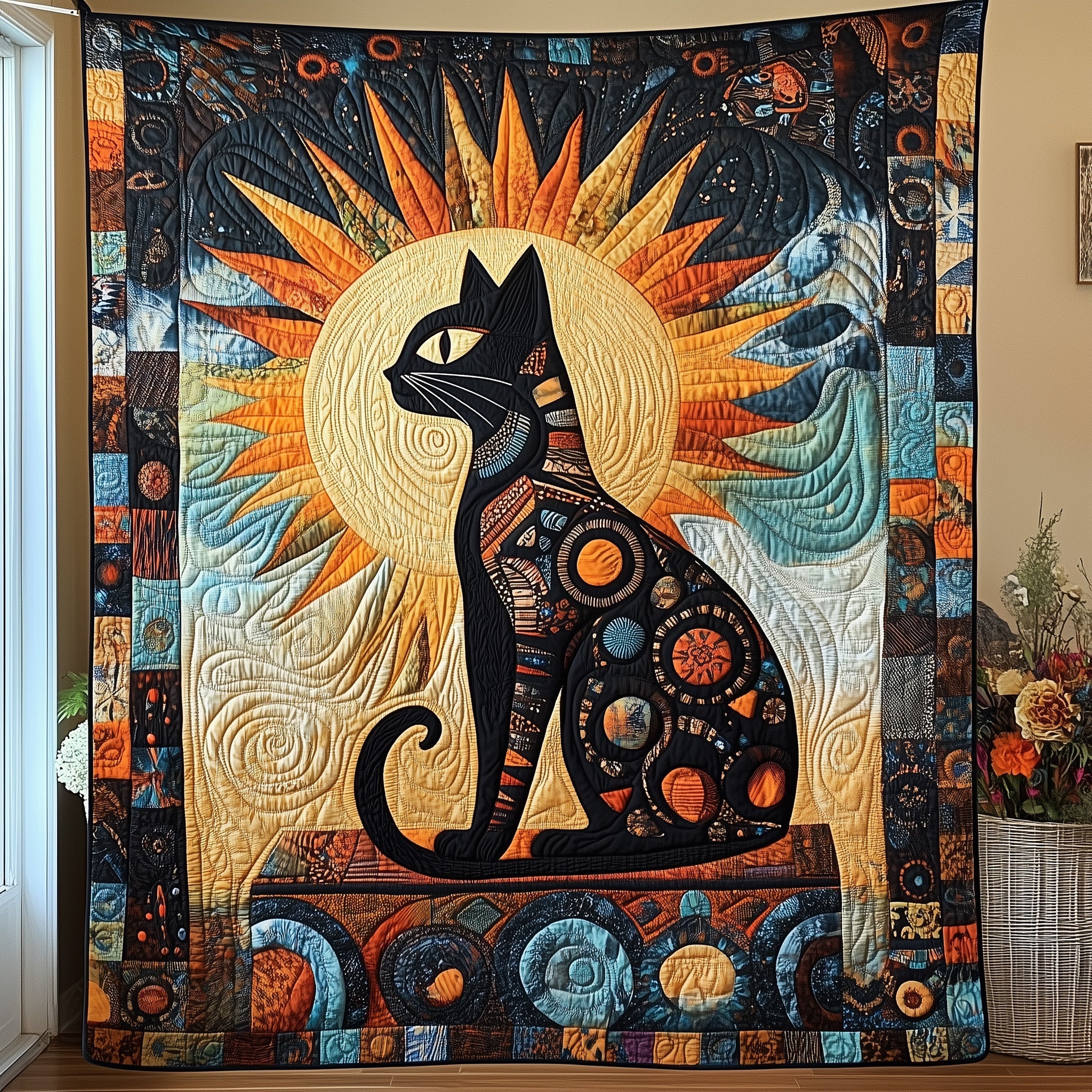 Whimsical Cat Quilted Blanket Cute Bed BlanketGifts For People Who Like Cats