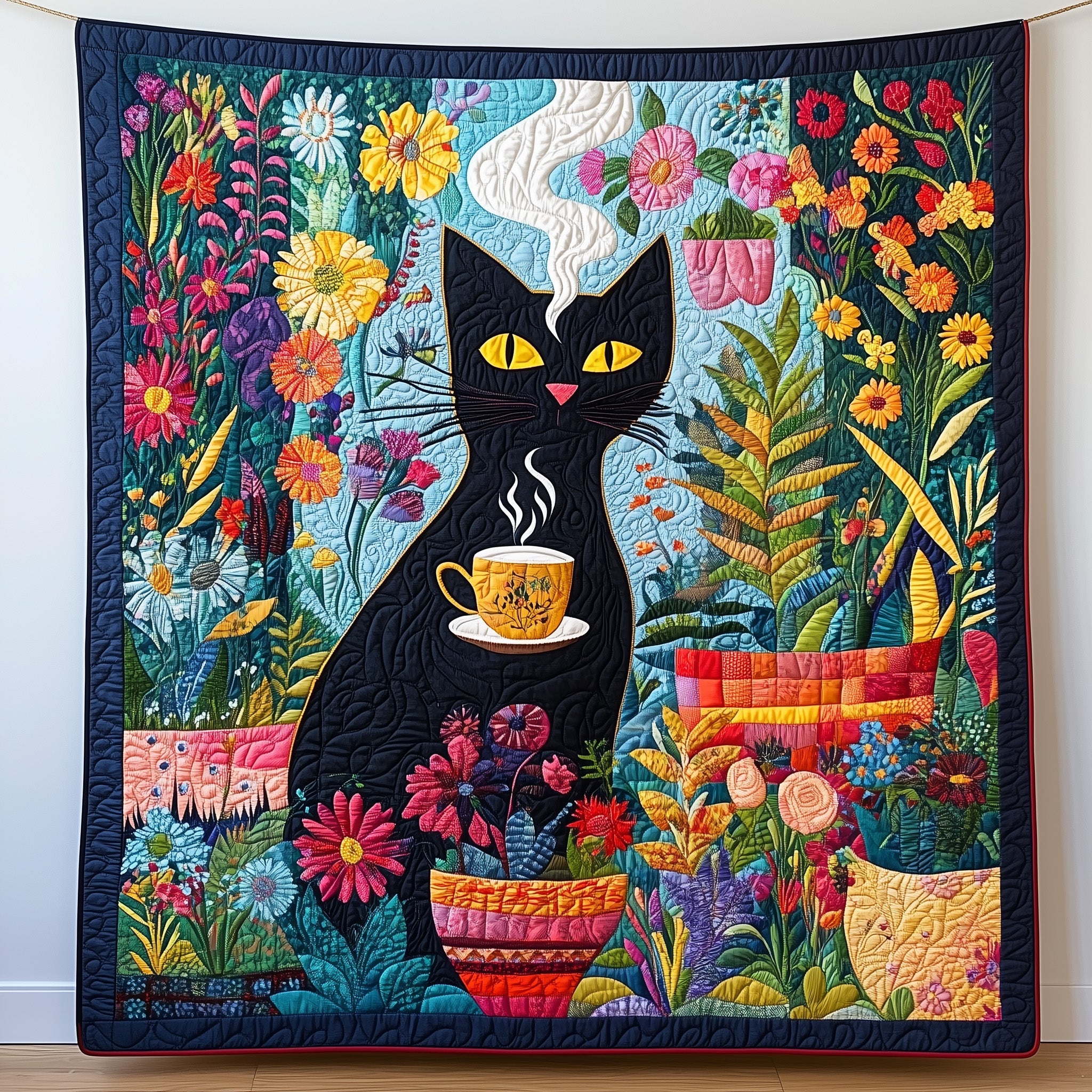 Whimsical Cat Quilted Blanket Cute Bed BlanketGifts For People Who Love Cats