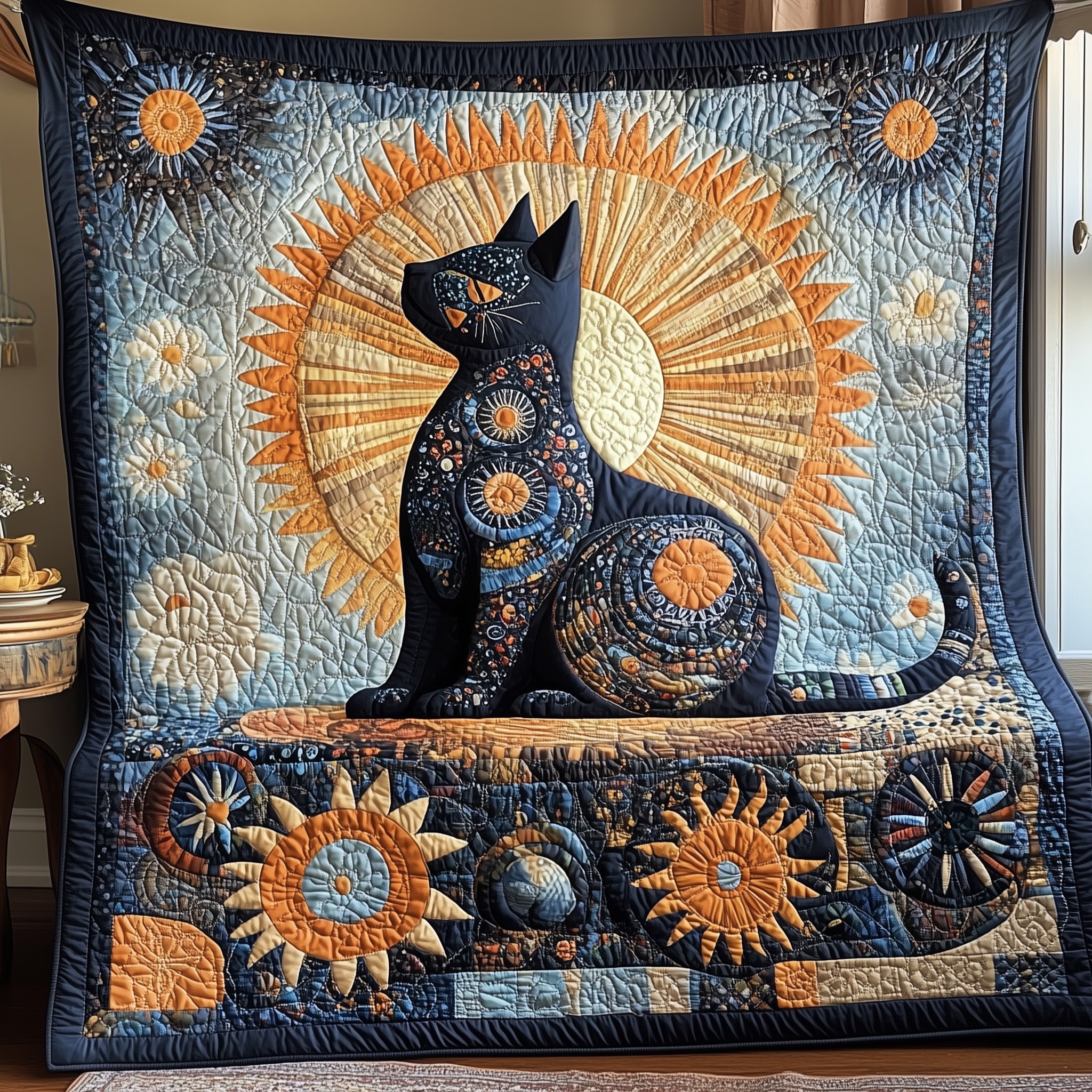 Whimsical Cat Quilted Blanket Cute Bed BlanketGifts For Someone Who Loves Cats