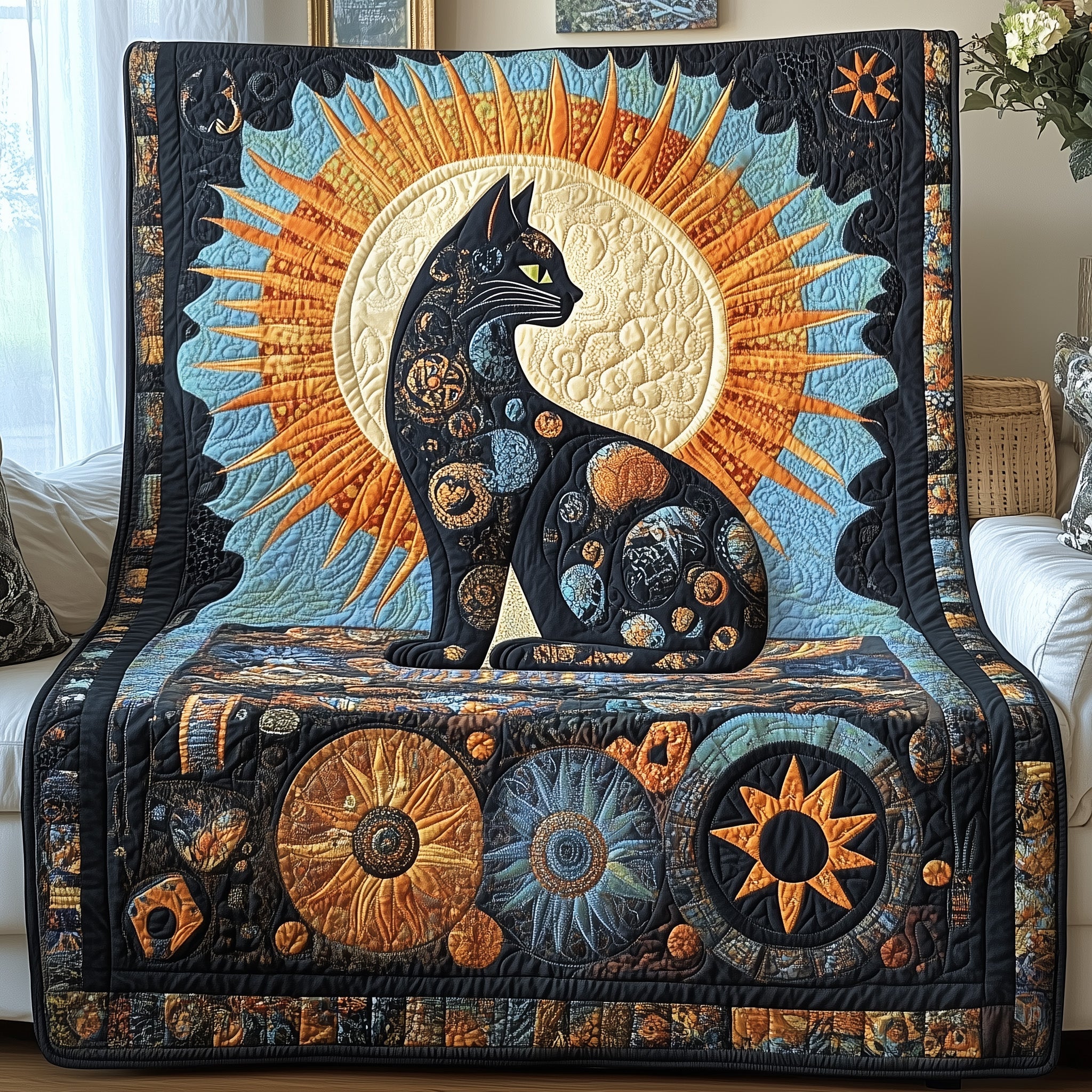 Whimsical Cat Quilted Blanket Cute Bed BlanketPresents For People Who Love Cats