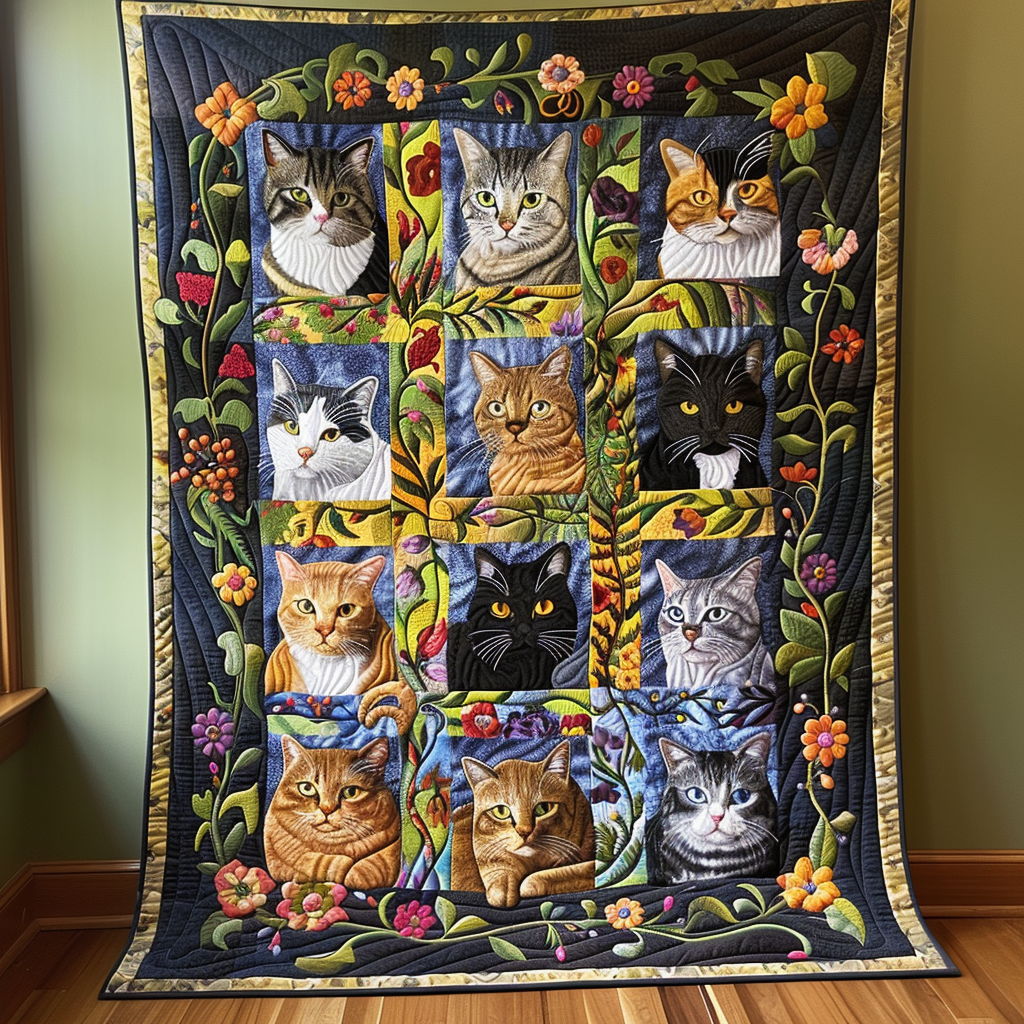 Whimsical Cat Quilted Blanket Gifts For Cat Owners